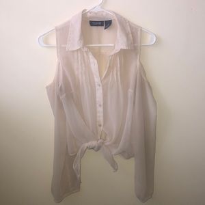 Sheer Button Down Cold Shoulder Blouse